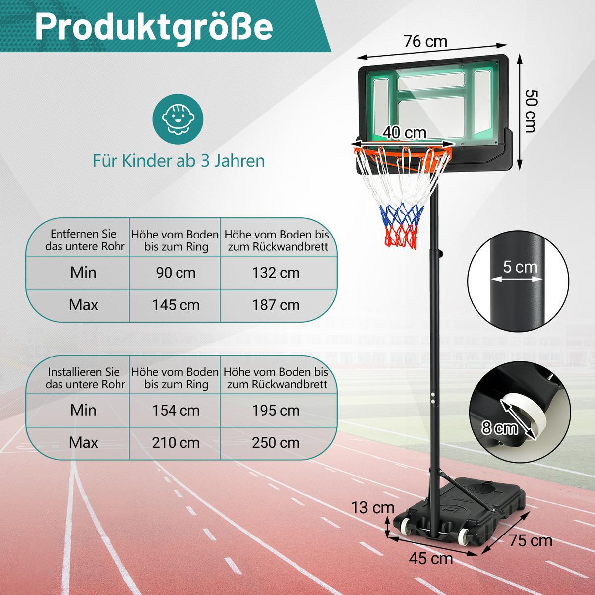 BASKETBALLKORB AUF RÄDERN Schwarz - Schwarz, Metall (75/45cm) - COSTWAY