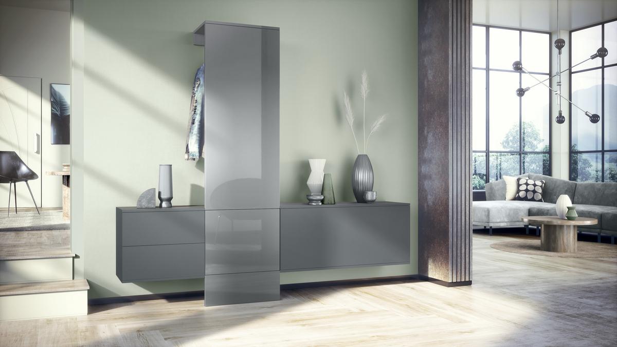 GARDEROBE Carlton Dual Grau Hochglanz - Grau, Holzwerkstoff (208/193/35cm) - Vladon
