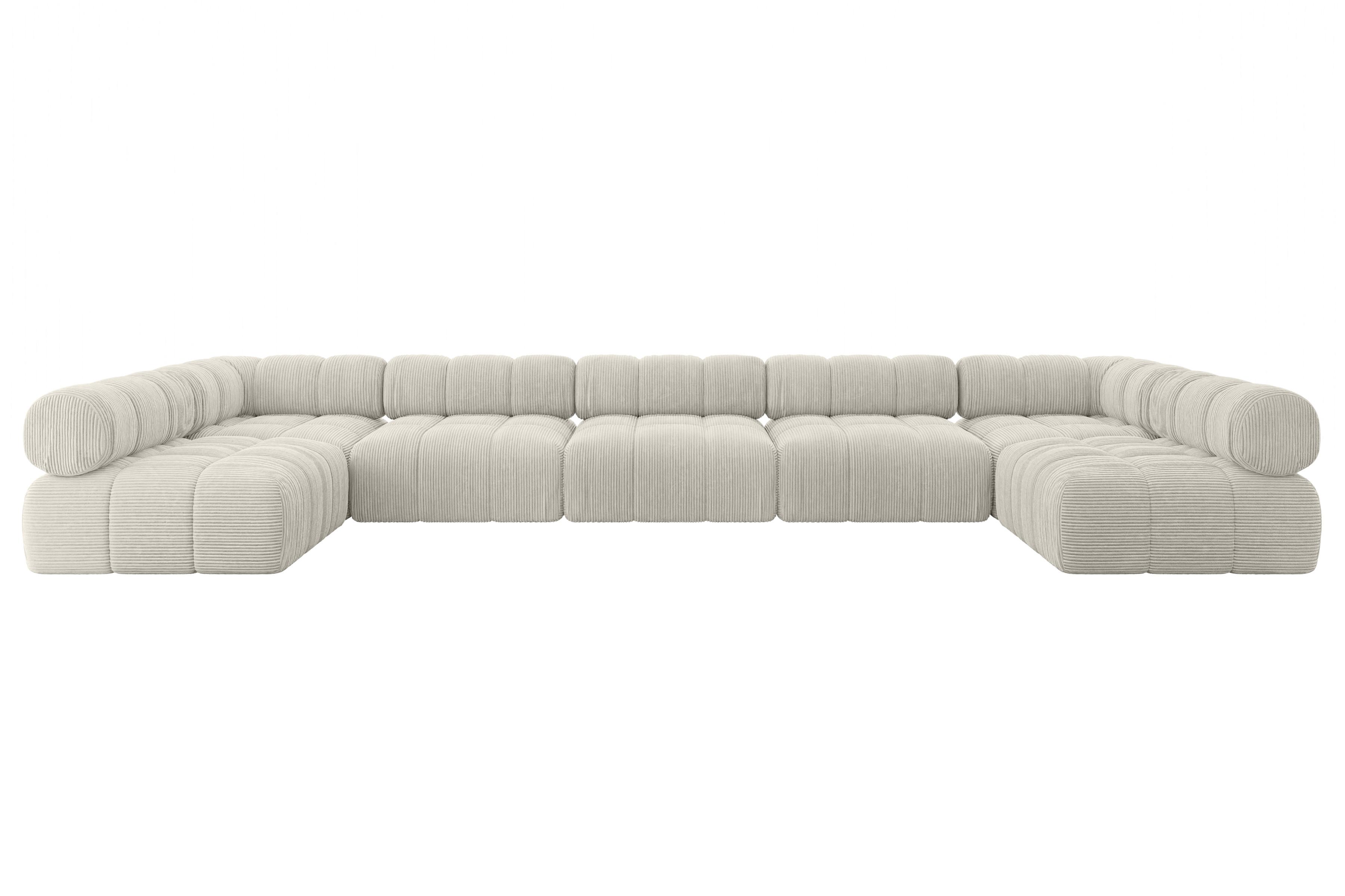 WOHNLANDSCHAFT modulares Sofa Garvo-U3 - 475x190x70 cm Creme Cord - Hellgrau/Creme, Holzwerkstoff/Textil (475/70/190cm) - ALTDECOR