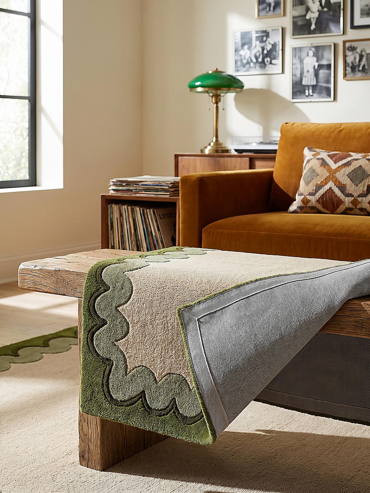 WOLLTEPPICH handgetuftet WAVENEY, Zickzack-Wellenbordüre, Olivgrün, 160 x 230 cm - Grün, Textil (160/230cm) - KADIMA DESIGN