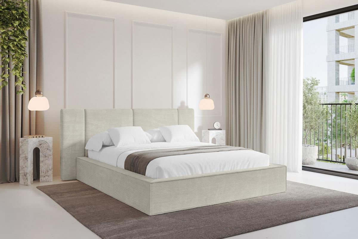 POLSTERBETT mit Bettkasten und Lattenrost, Bett mit Matratze H3/H4 - RIVO 160x200 Creme - Sahara, Holzwerkstoff/Textil (160/200cm) - ALTDECOR