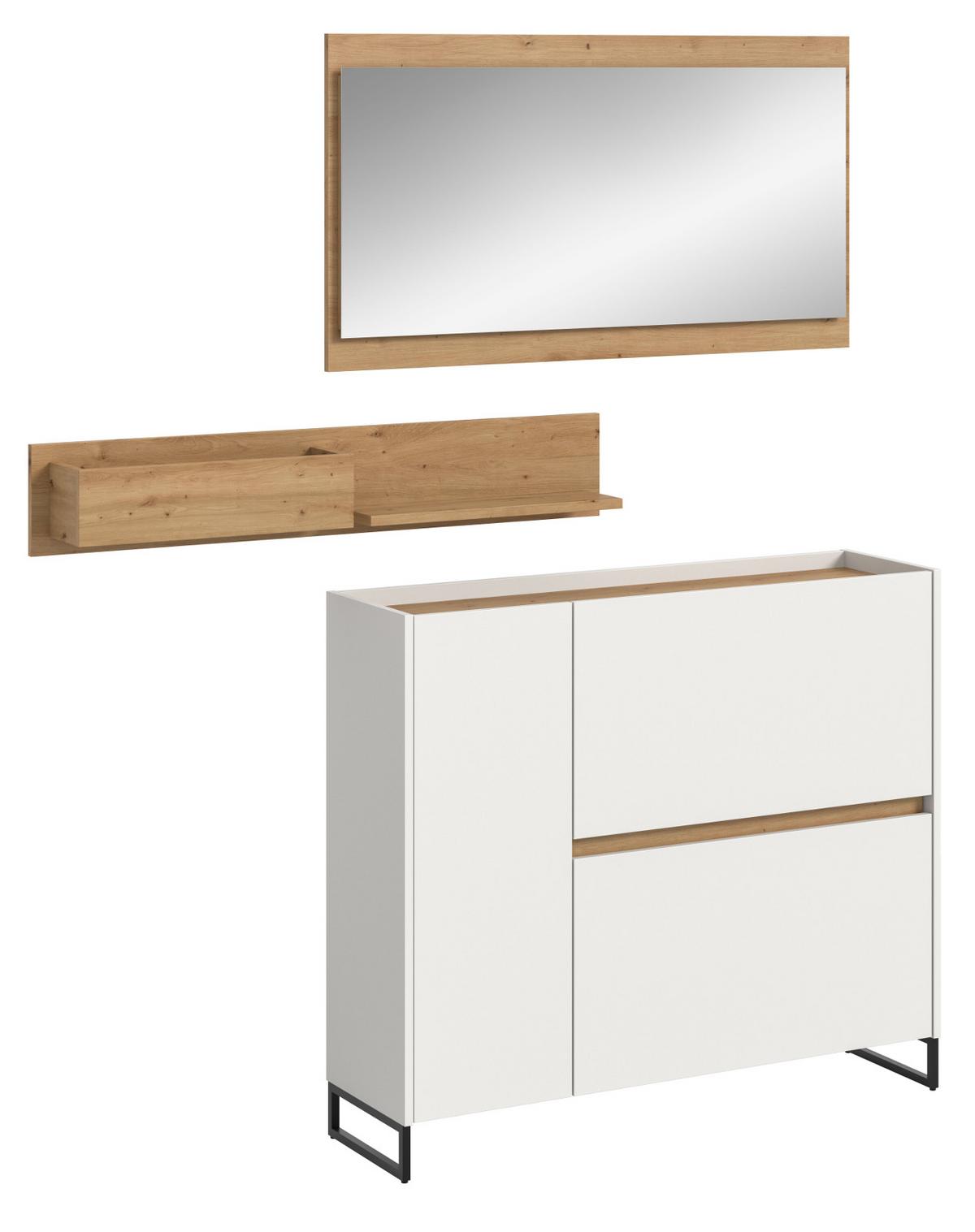 GARDEROBE-SET weiß und Artisan Eiche, Garderobe 3-teilig, 140 x 192 cm, Soft-Close, Borga - Schwarz/Weiß, Holzwerkstoff/Metall (140/192/32cm) - Inn.Furn