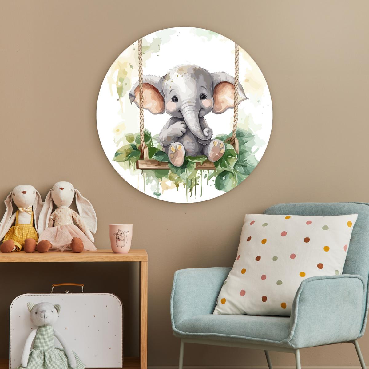 WANDBILD Elefant - Tier - Kinder - Dschungel Wanddeko Schlafzimmer 60x60 cm - Hellgrau, Kunststoff (60/60cm) - MuchoWow