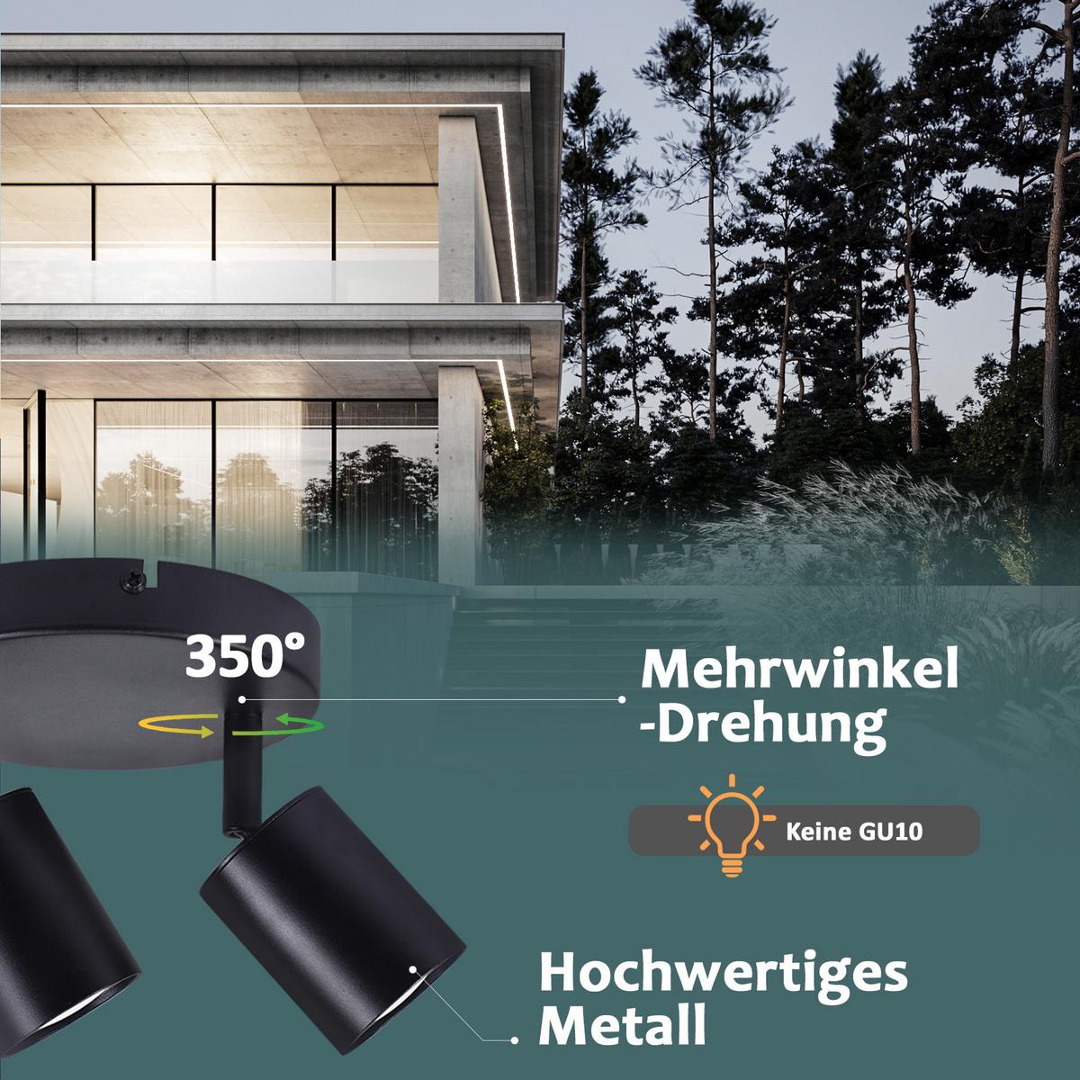 DECKENSTRAHLER Bayreuth 2-flammig 15/15/14.4 cm - Schwarz, Metall (15/15/14.4cm) - Nettlife