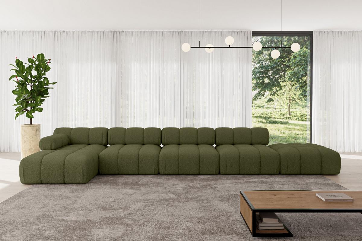 ECKSOFA modulares Sofa Lizur-L3 - 475x160x70 cm Grün Bouclé - Grün, Holzwerkstoff/Textil (475/160cm) - ALTDECOR