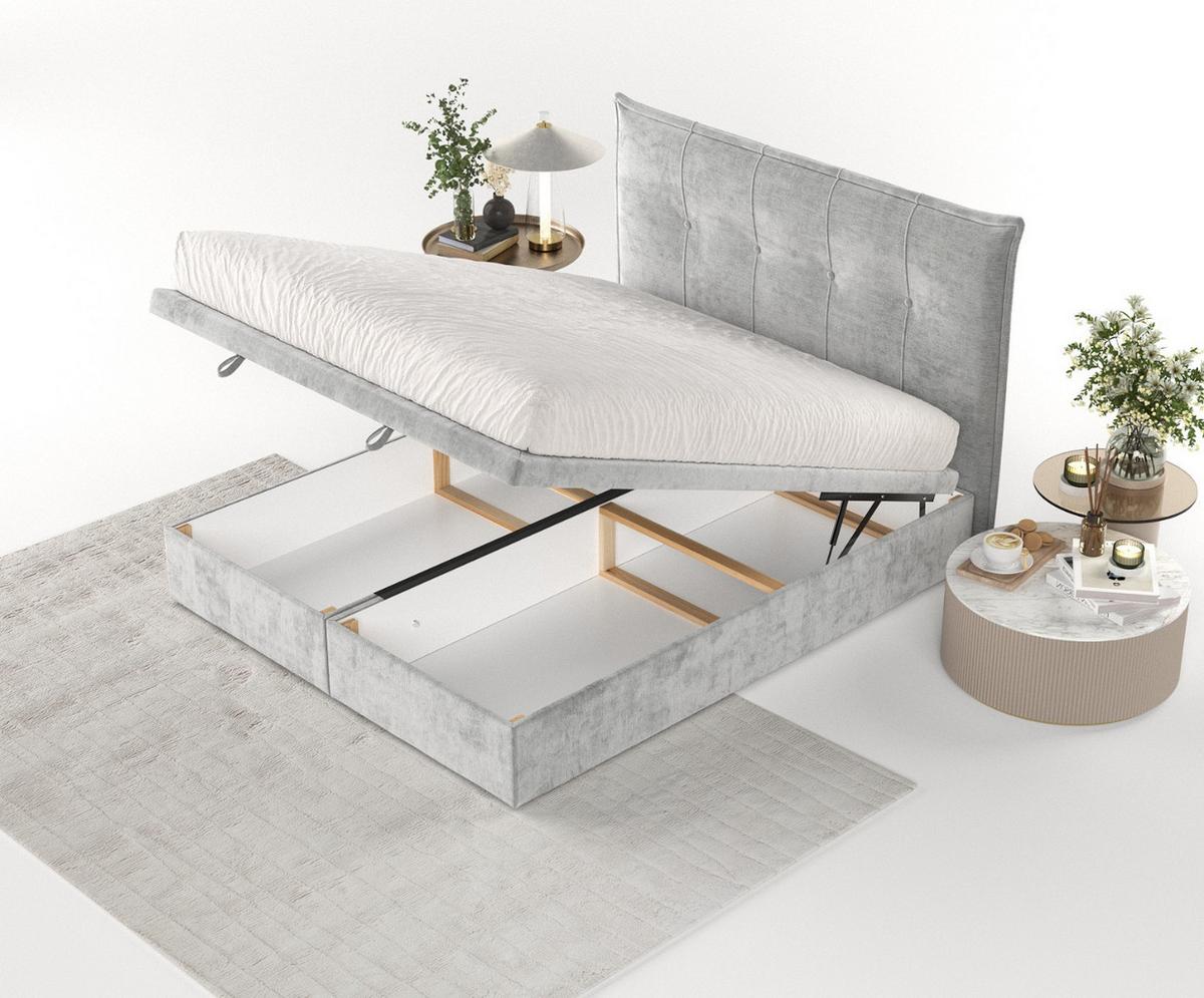POLSTERBETT Liano mit Stauraum 140/200 cm Hellgrau im Lotta Stoff - Hellgrau/Schwarz, Holz/Holzwerkstoff (140/200cm) - AltaBeds
