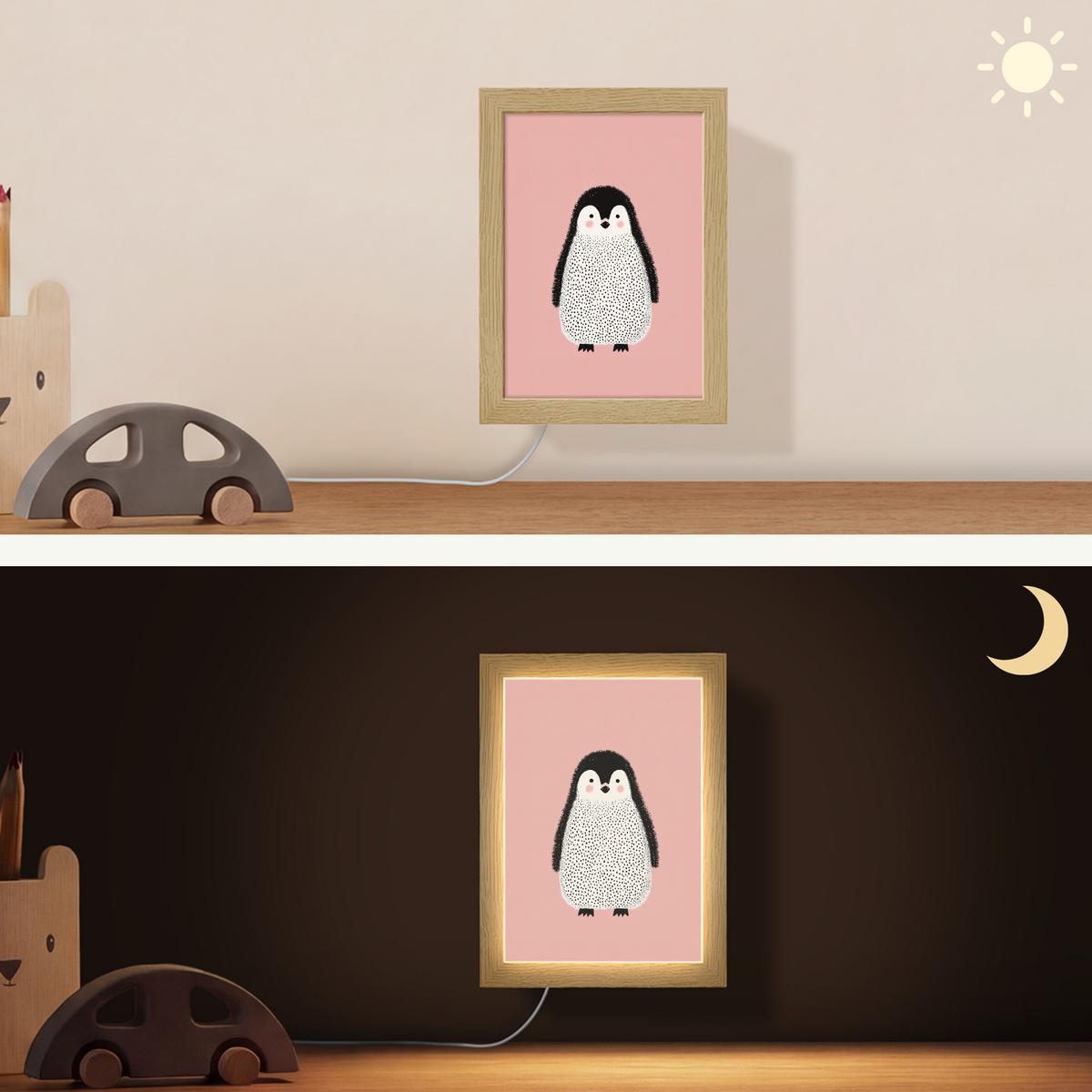 WANDLEUCHTE Pinguin - Punkte - Minimalistisch - Rosa 15x20 cm - Rosa, Holzwerkstoff (15/20/8cm) - OnlyWow