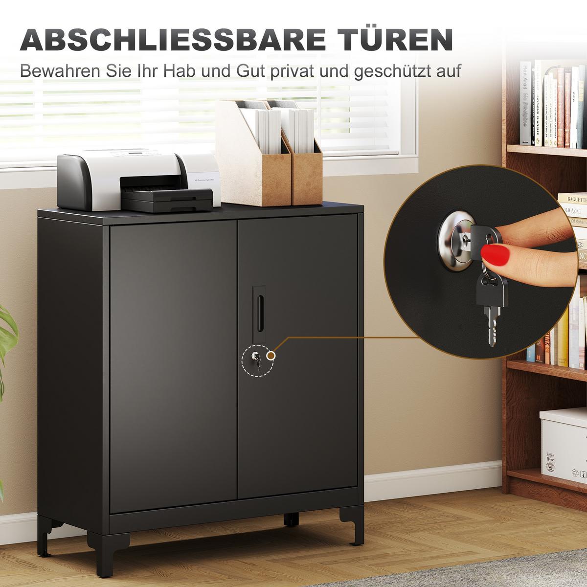 METALLSCHRANK Metall Schwarz - Schwarz, Metall (35/91/80cm) - HOMCOM