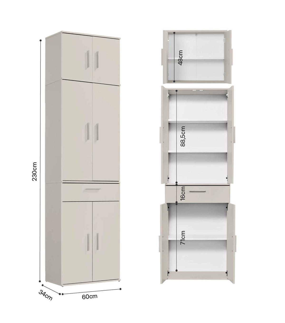 MEHRZWECKSCHRANK Der Extralange - Beige, Holzwerkstoff (60/230/34cm) - Mokebo