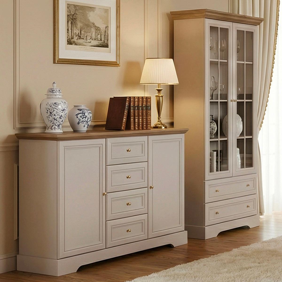 GESCHIRRSCHRANK Dulci Kaschmir und Holz - Beige, Holzwerkstoff (88.4/188.8/40.7cm) - Petits-meubles
