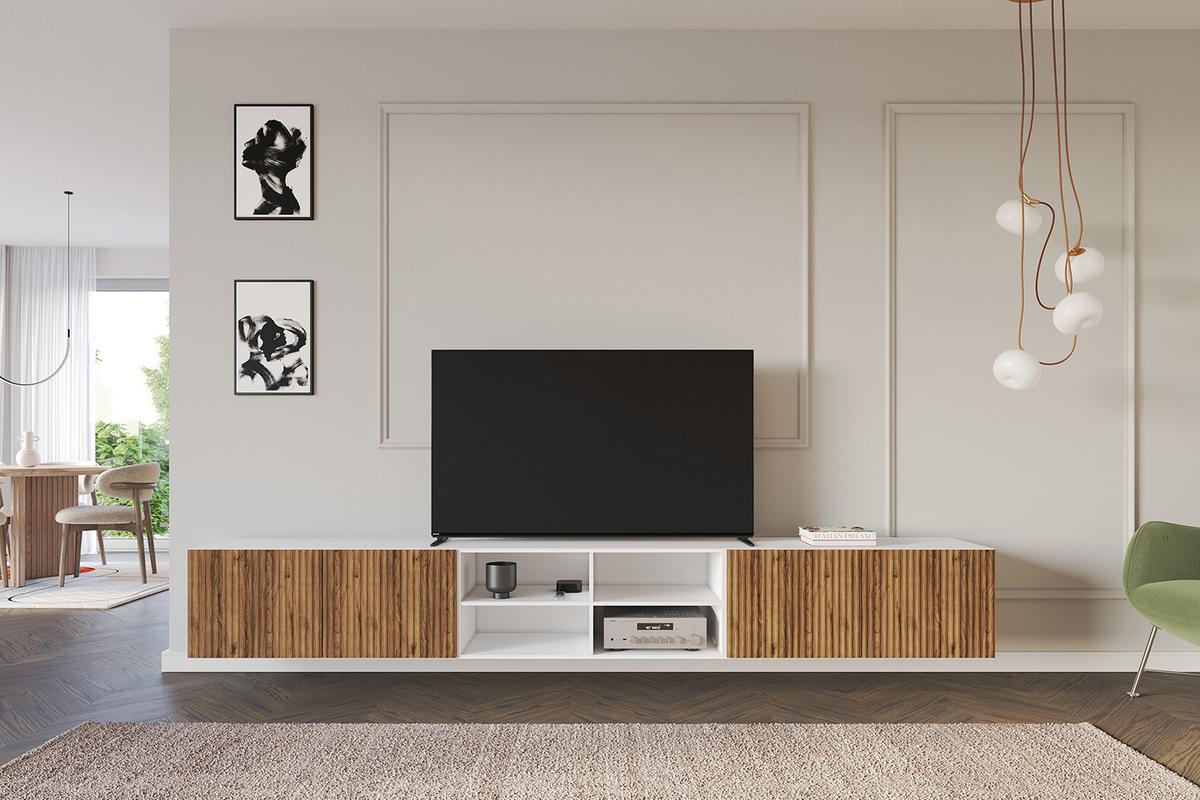 LOWBOARD NOA-2-W 3x100x40x40 cm - Weiß / Katania - Eiche Wotan, Holzwerkstoff (300/40/40cm) - ALTDECOR