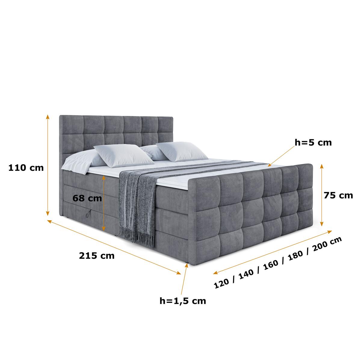 BOXSPRINGBETT APO-Z KING - 140 x 200 - H3/H4 - Dunkelgrau - Dunkelgrau, Holzwerkstoff (140/200cm) - ALTDECOR