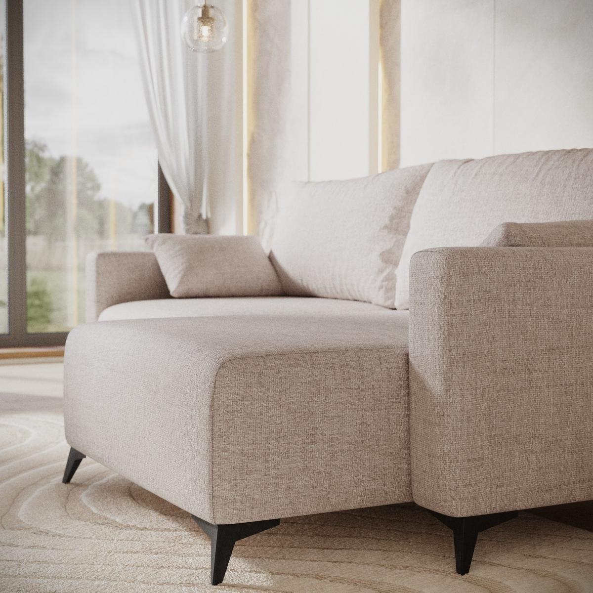 ECKSOFA NUVIO mit Schlaffunktion Hellbeige im Neve Stoff - Sandfarben/Schwarz, Holz/Holzwerkstoff (239/148cm) - AltaBeds