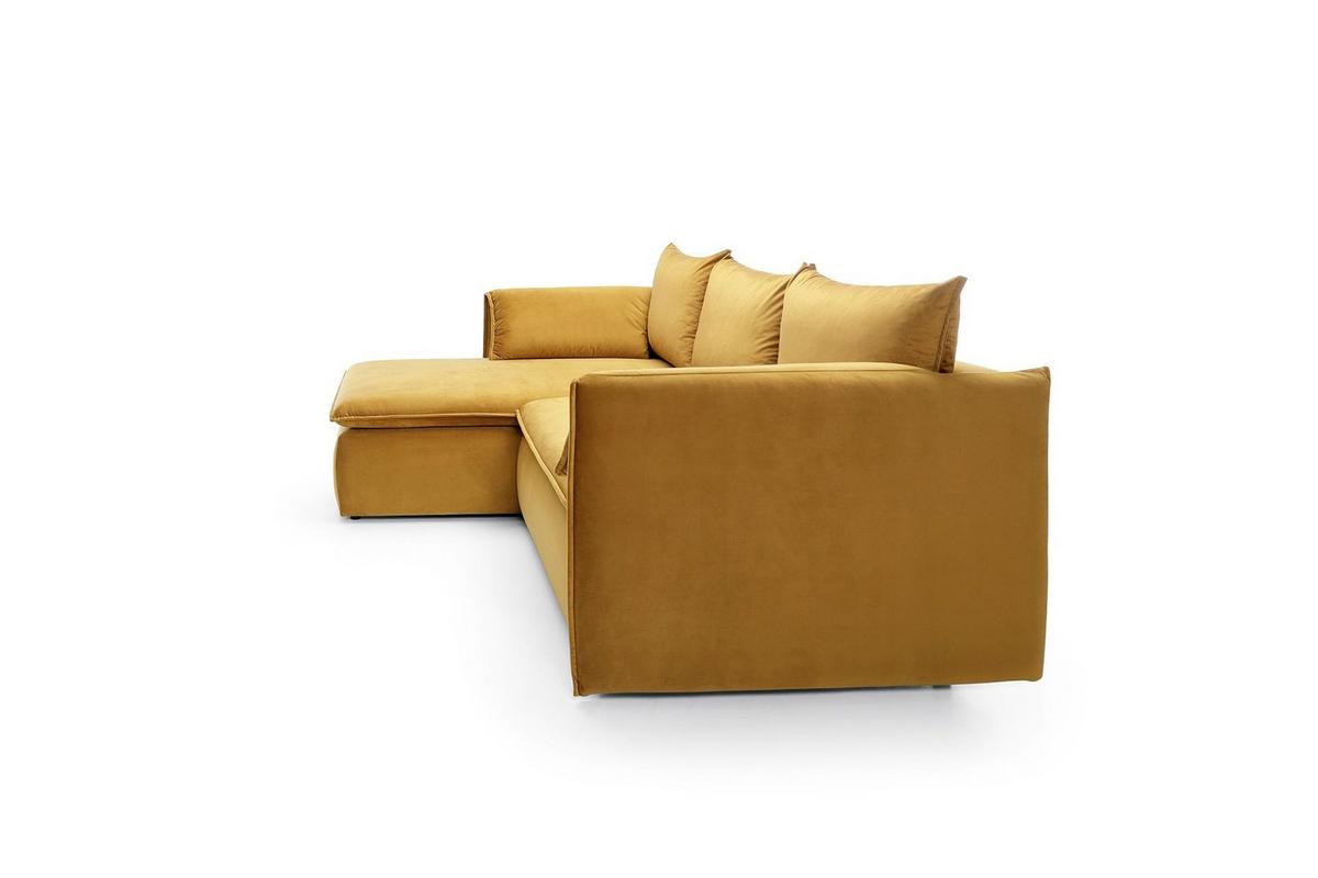 ECKSOFA PREGIO Gelb Plüsch-Stoff mit Schlaffunktion - Gelb, Holz (230/166cm) - MASSENO