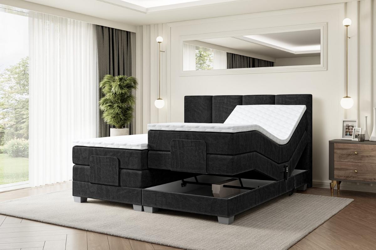 BOXSPRINGBETT elektrisch verstellbar mit 2 Matratzen H4/Taschenfederung ROKS EL 140 x 200 Schwarz - Schwarz, Holzwerkstoff (147/200cm) - ALTDECOR
