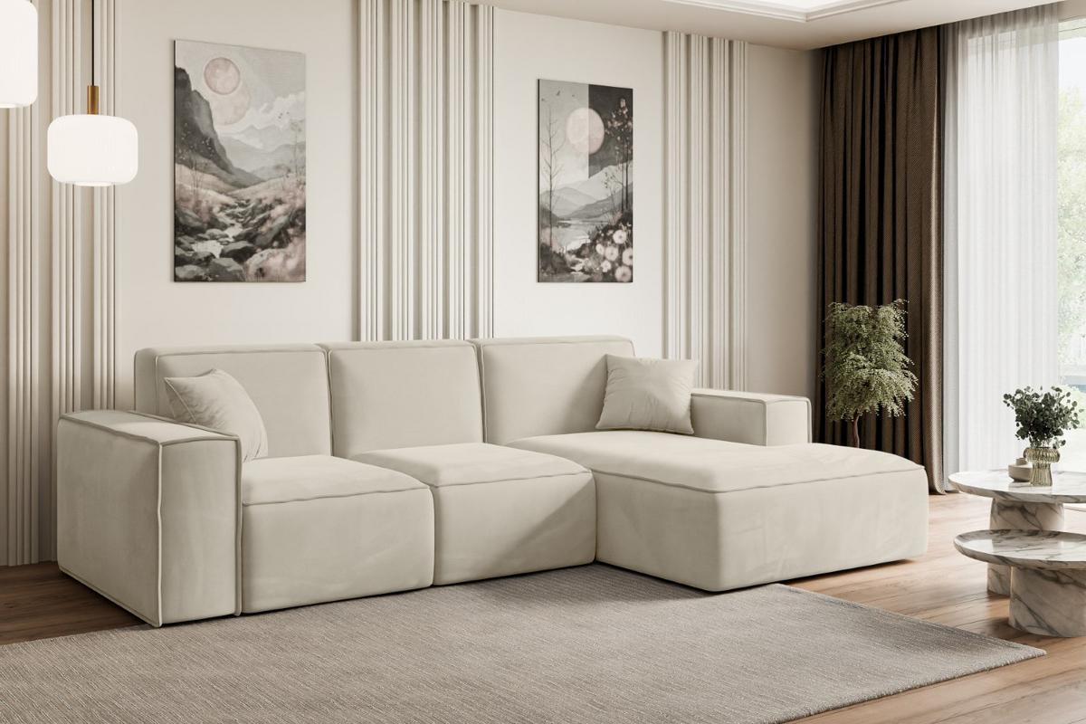 ECKSOFA Ottomane Rechts SERRA-L - 266x169x80 cm Beige Velours - Beige/Creme, Holzwerkstoff/Kunststoff (266/169cm) - ALTDECOR