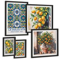 BILDER SET 5er Set - 50x50 cm & 20x30 cm & 40x60 cm Schwarzer Rahmen - Zitronenlimonade blaue Tür - Schwarz, Kunststoff (40/60cm) - TULUP