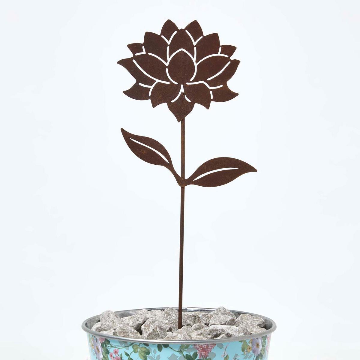 GARTENSTECKER Metall – 2er-Set Dahlien Gartendeko in Rostoptik - Rostfarben, Metall (37cm) - Homescapes