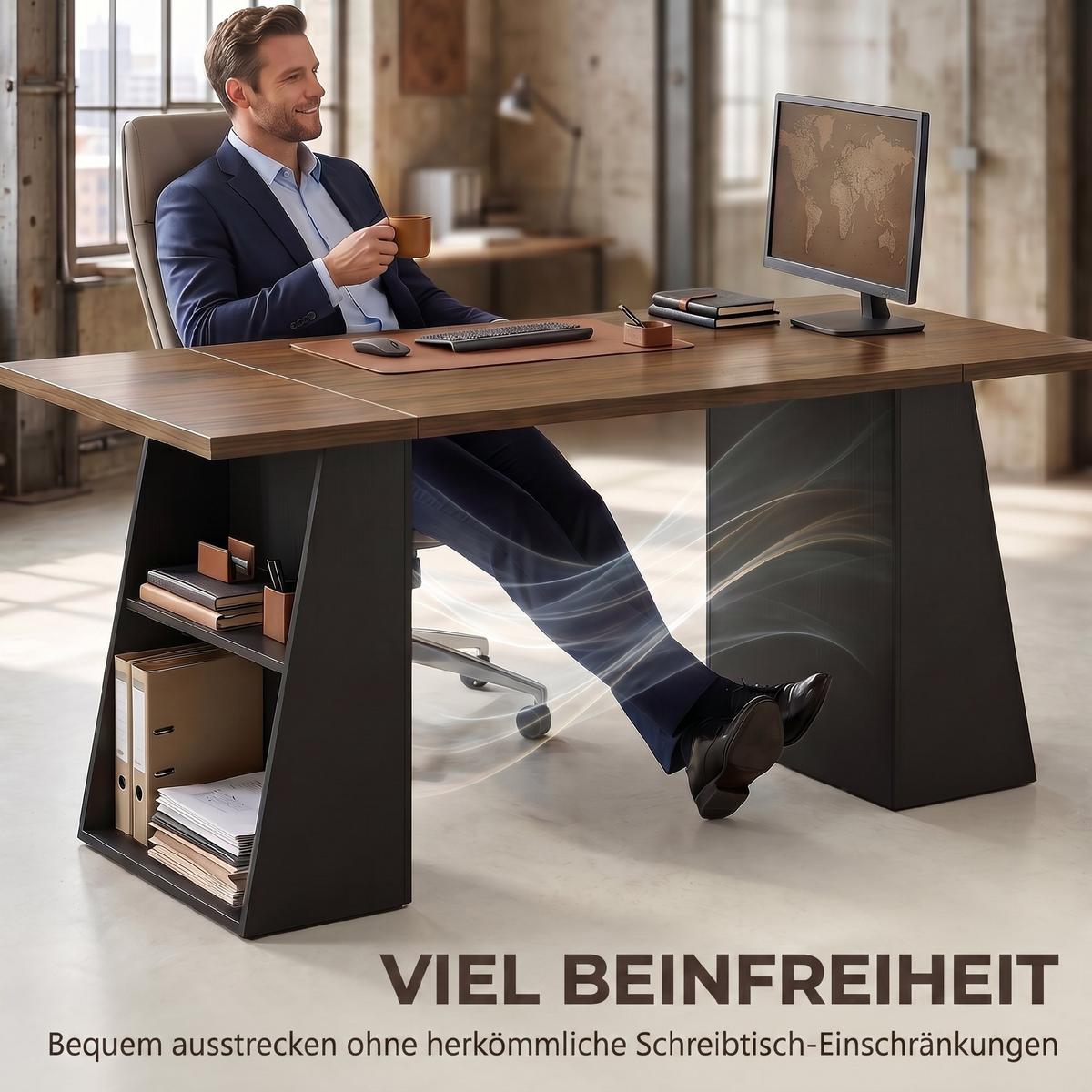 SCHREIBTISCH Spanplatte MDF Braun Schwarz - Schwarz/Braun, Holzwerkstoff (140/78/75cm) - HOMCOM