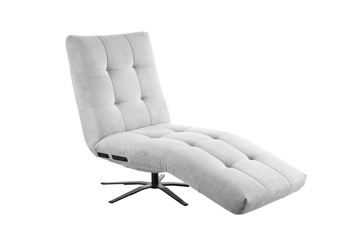 RELAXLIEGE LETICIA Silber Cord Drehbar (360°), Relaxfunktion - Silberfarben/Schwarz, Textil/Metall (82/115/156cm) - KAWOLA