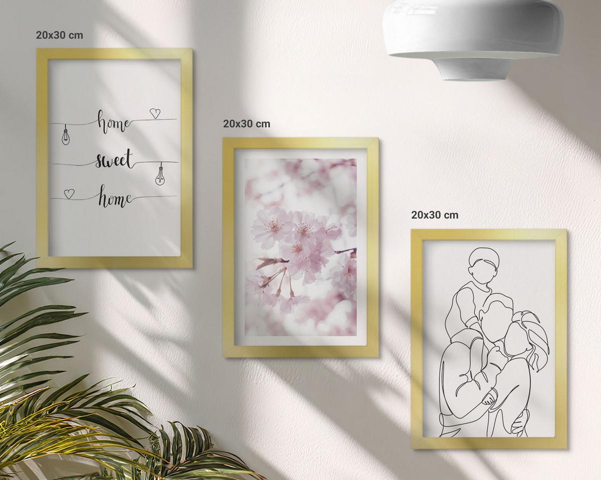 BILDER SET 3er Set - 20x30 cm Goldrahmen - Blumenfamilie minimalistisch - Goldfarben, Kunststoff (20/30cm) - TULUP