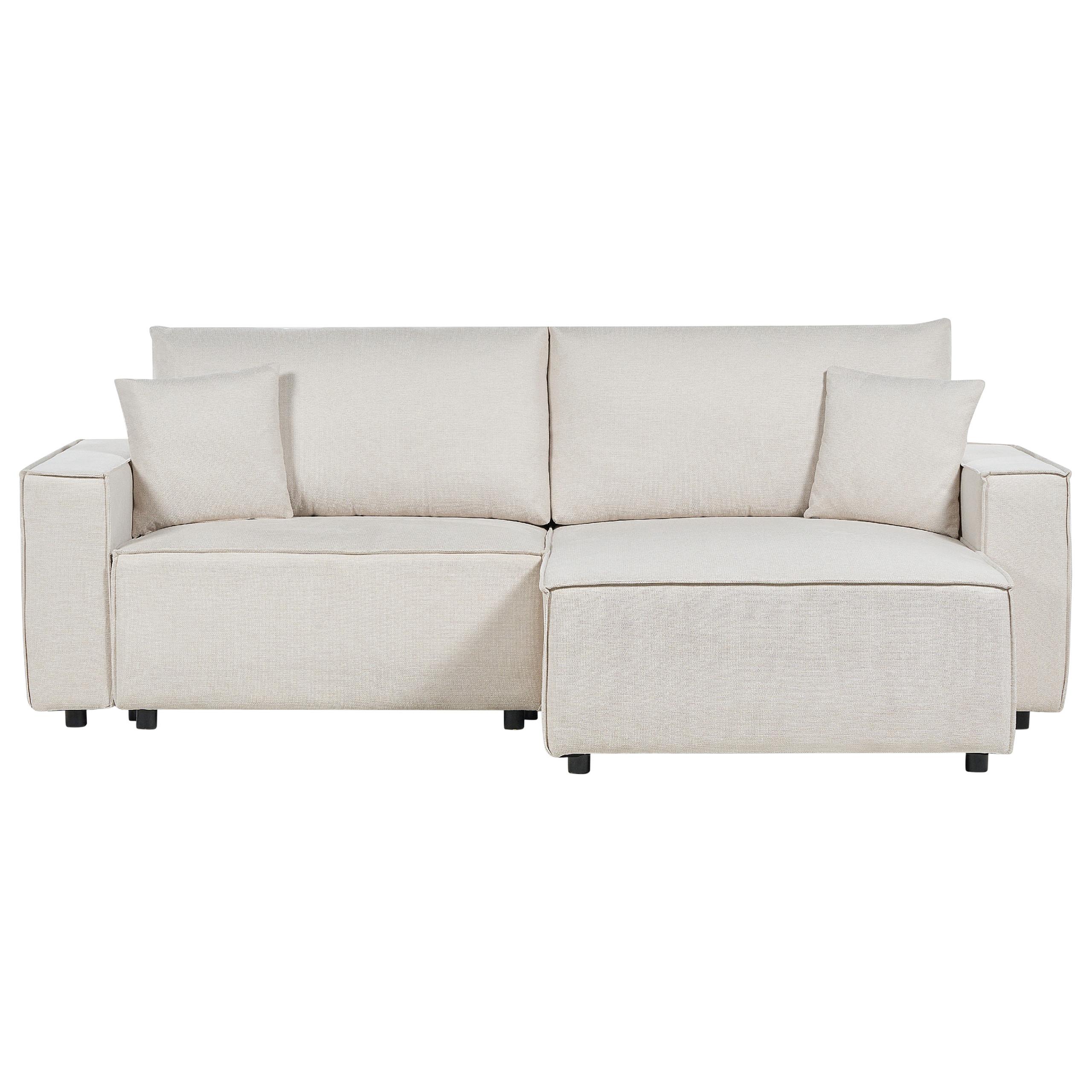 3-SITZER-ECKSOFA Beige rechtsseitig mit Schlaffunktion Stauraum Karila - Beige, Textil (250/150cm) - Beliani