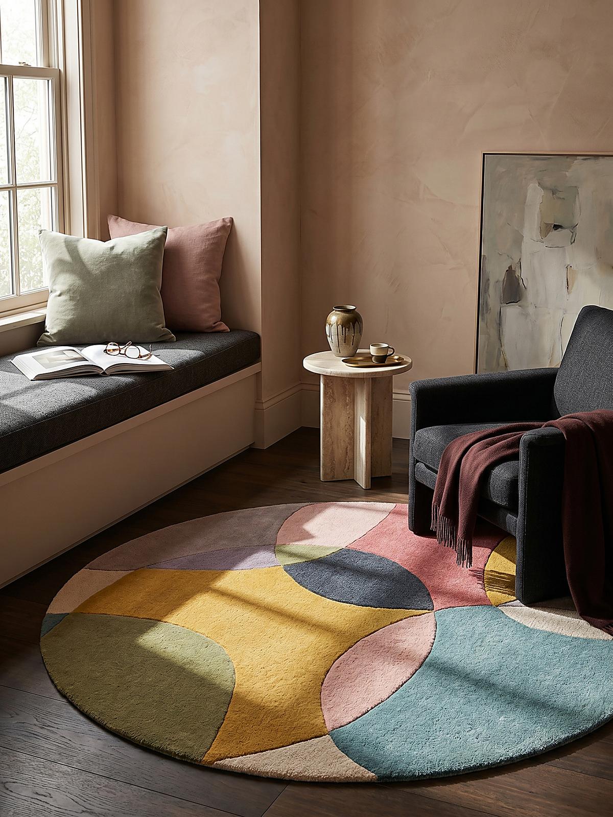WOLLTEPPICH AIRE, abstrakt, aus Wolle, Bunt, Ø 160 cm - Multicolor, Textil (160/160cm) - KADIMA DESIGN