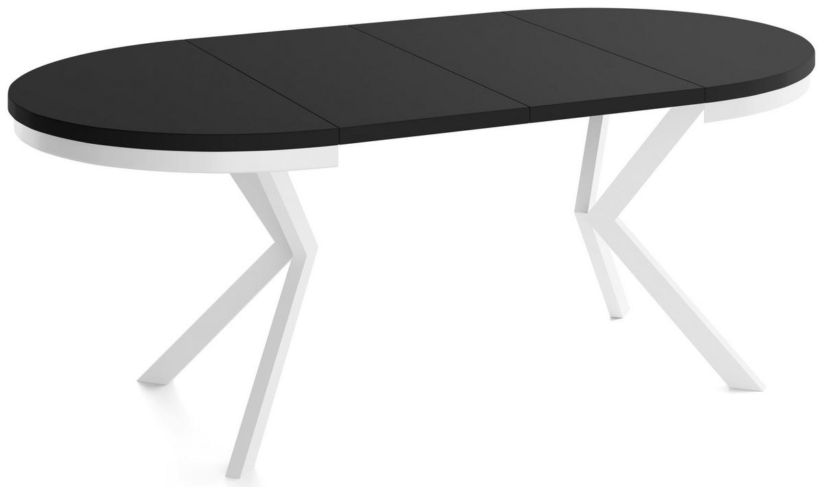ESSTISCH Cloud runder ausziehbarer, Schwarz 100-180/100/76 cm - Schwarz/Weiß, Holzwerkstoff/Metall (100/180/76cm) - WFL GROUP