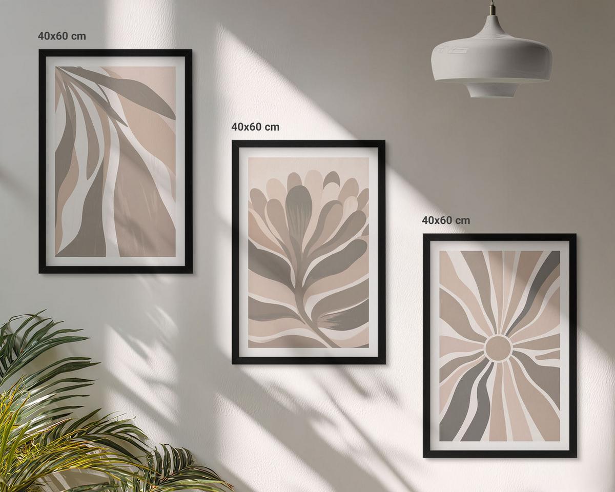 BILDER SET 3er Set - 40x60 cm Schwarzer Rahmen - Abstrakte Pflanzenmuster - Schwarz, Kunststoff (40/60cm) - TULUP