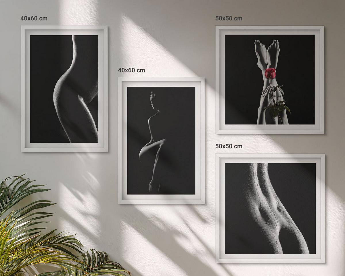BILDER SET 4er Set - 50x50 cm & 40x60 cm Weißer Rahmen - Schwarze und weiße weibliche Formen - Weiß, Kunststoff (50/50cm) - TULUP
