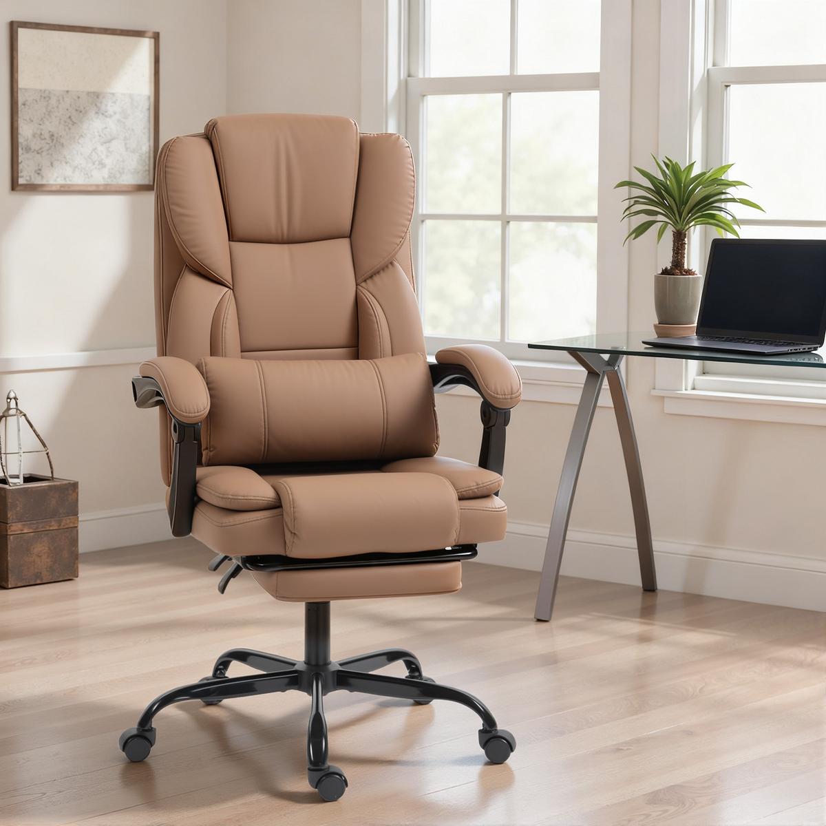BÜROSTUHL Kunstleder Mehrschichtenplatte Braun - Schwarz/Braun, Leder/Kunststoff (65/119/67cm) - HOMCOM