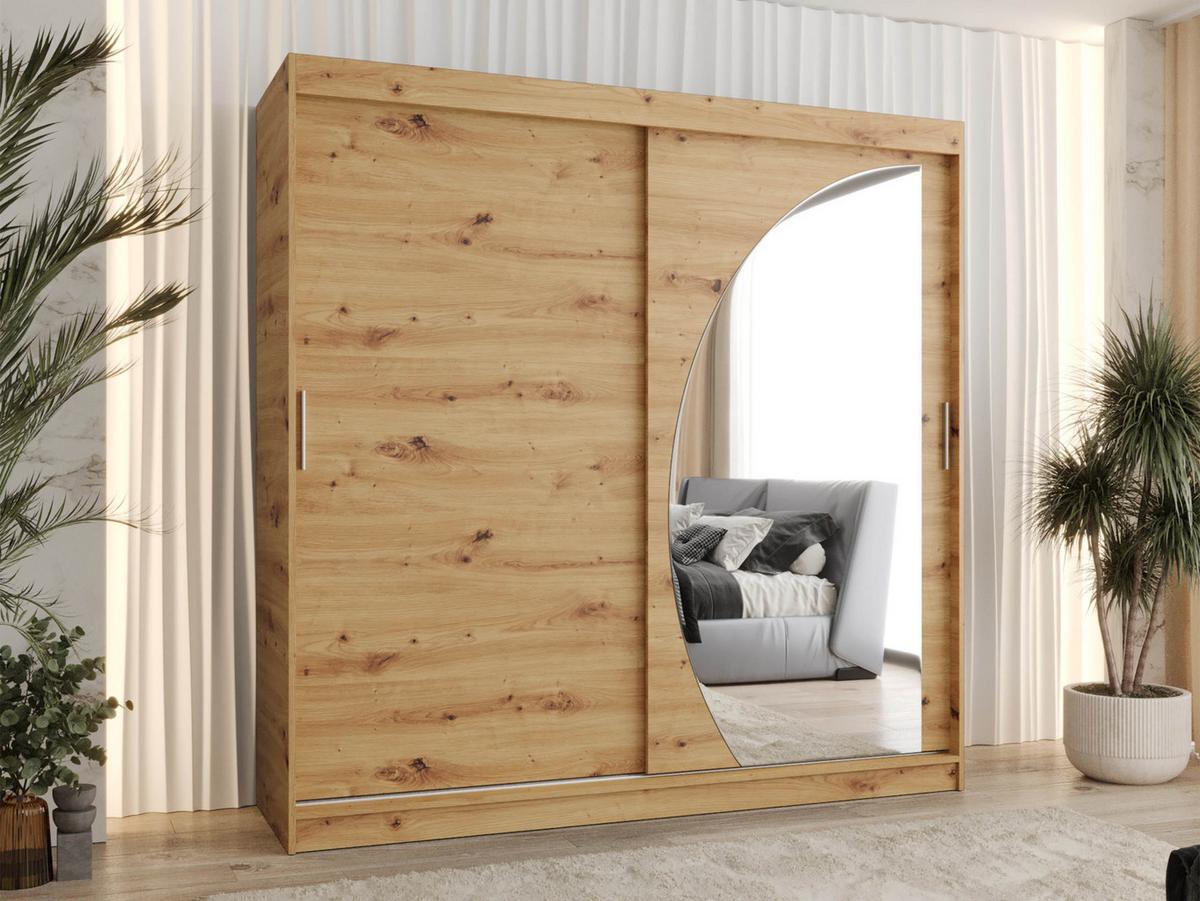 SCHWEBETÜRENSCHRANK Wika 200 cm mit Schubladen - Silberfarben/Eiche Artisan, Holzwerkstoff/Kunststoff (200/200/62cm) - MIRJAN24