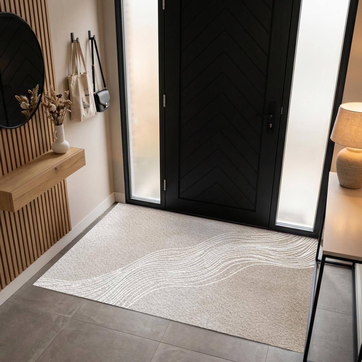 FUSSMATTE Wellenlinien - Fließend - Sandfarben Fußabtreter 180x120 cm - Beige, Kunststoff (180/0.4cm) - MuchoWow