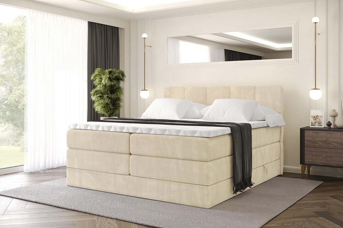 BOXSPRINGBETT mit Matratze H3|H4 und Lattenrost - LIRO KING-200x200 - Beige Monolith - Beige, Holzwerkstoff (200/200cm) - ALTDECOR