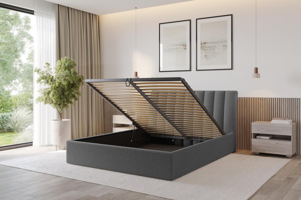 POLSTERBETT mit Bettkasten und Lattenrost, Bett mit Matratze H3/H4 - ILAN 140x200 Grau - Schieferfarben, Holzwerkstoff/Textil (140/200cm) - ALTDECOR