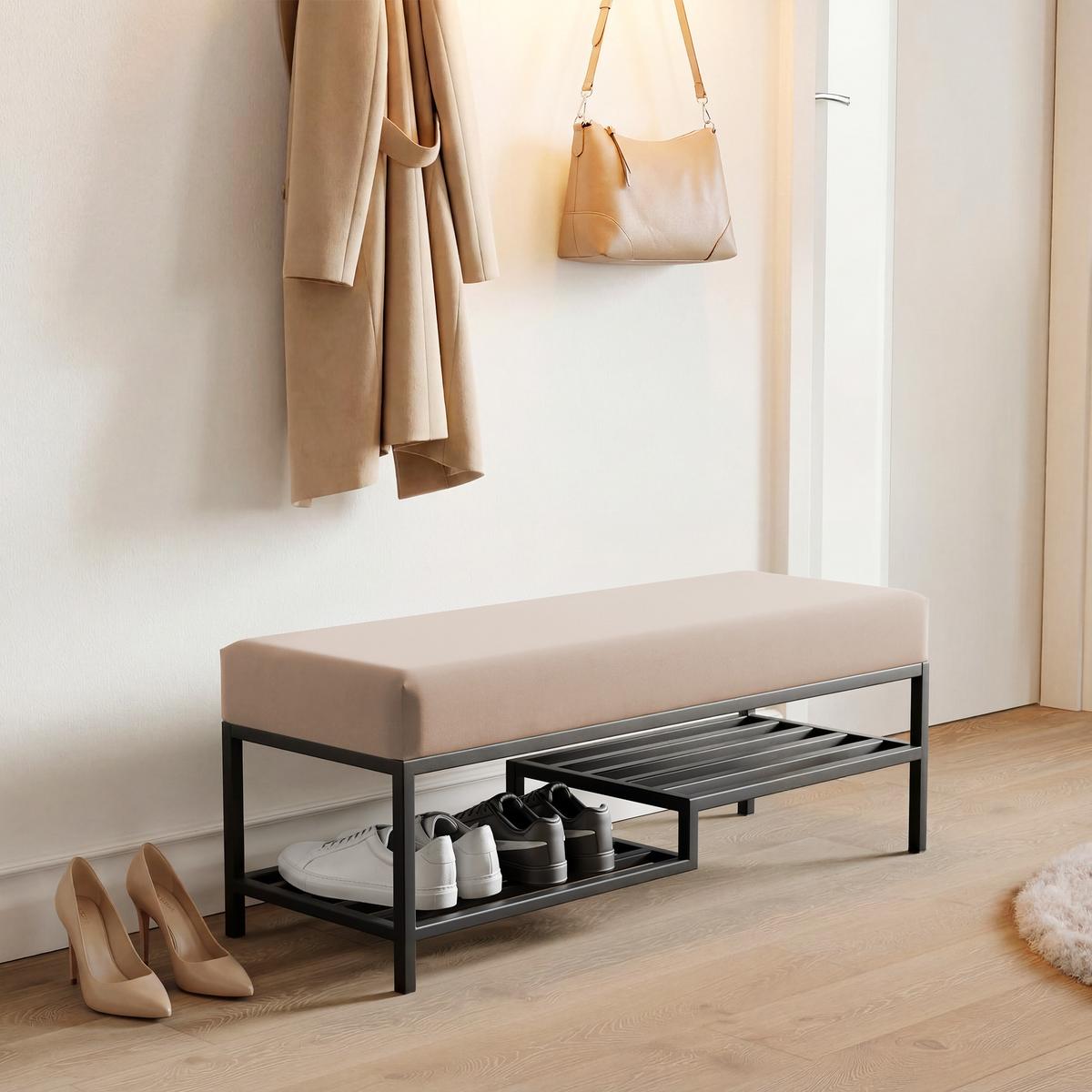 POLSTERBANK STEP 80 cm Schwarz / Beige ,Metallgestell - Beige, Textil/Metall (80/45/35cm) - Idohome