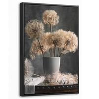 LEINWAND Bilder mit Rahmen - Blumensamen - Löwenzahn - Vase - Stilleben - Blumenstrauß - 20x30 - Dunkelgrau, Textil (20/30cm) - MuchoWow