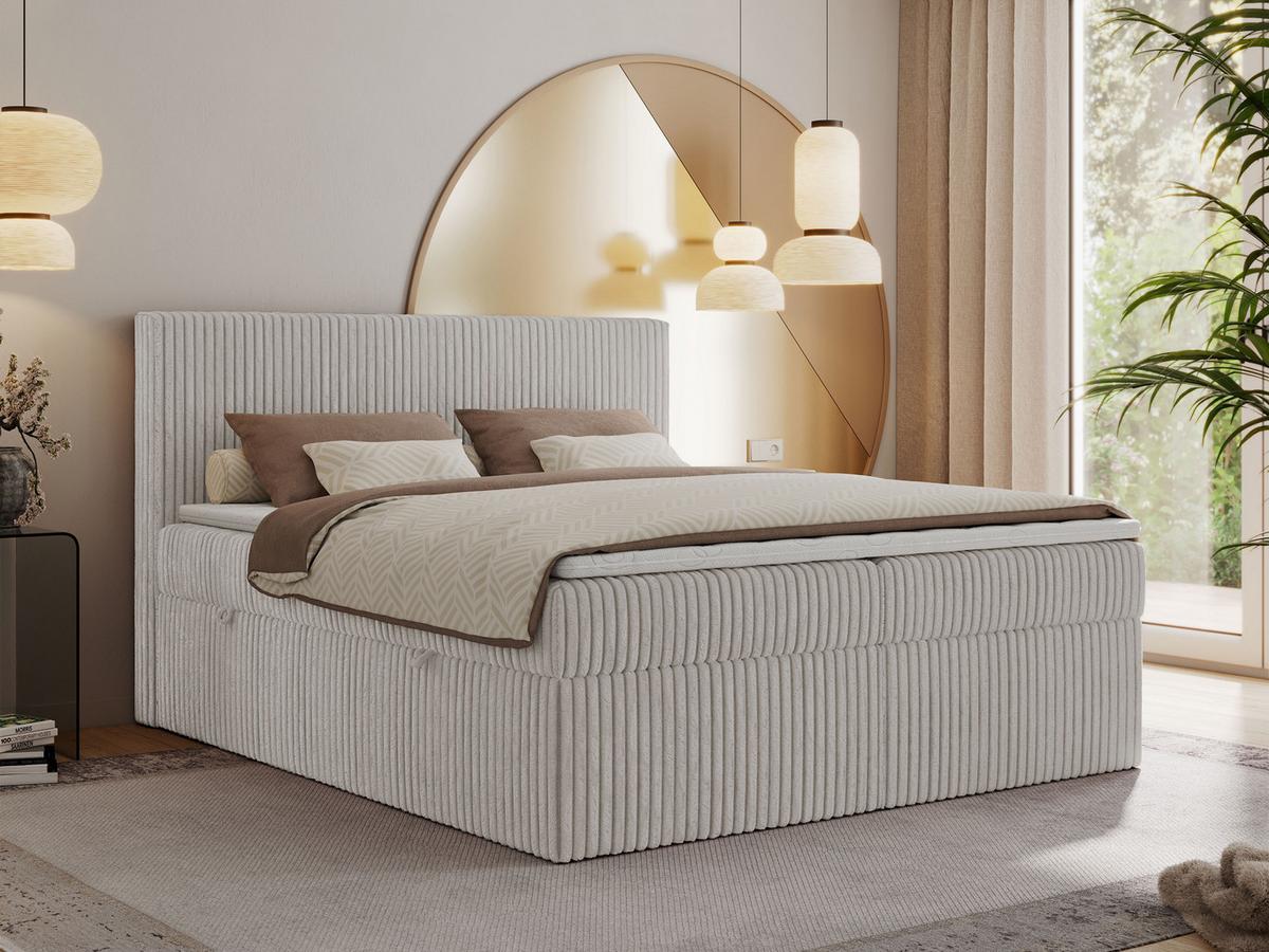BOXSPRINGBETT TILIANO 160/200 - Hellgrau Cord - H4 - Hellgrau, Textil (160/200cm) - MKS