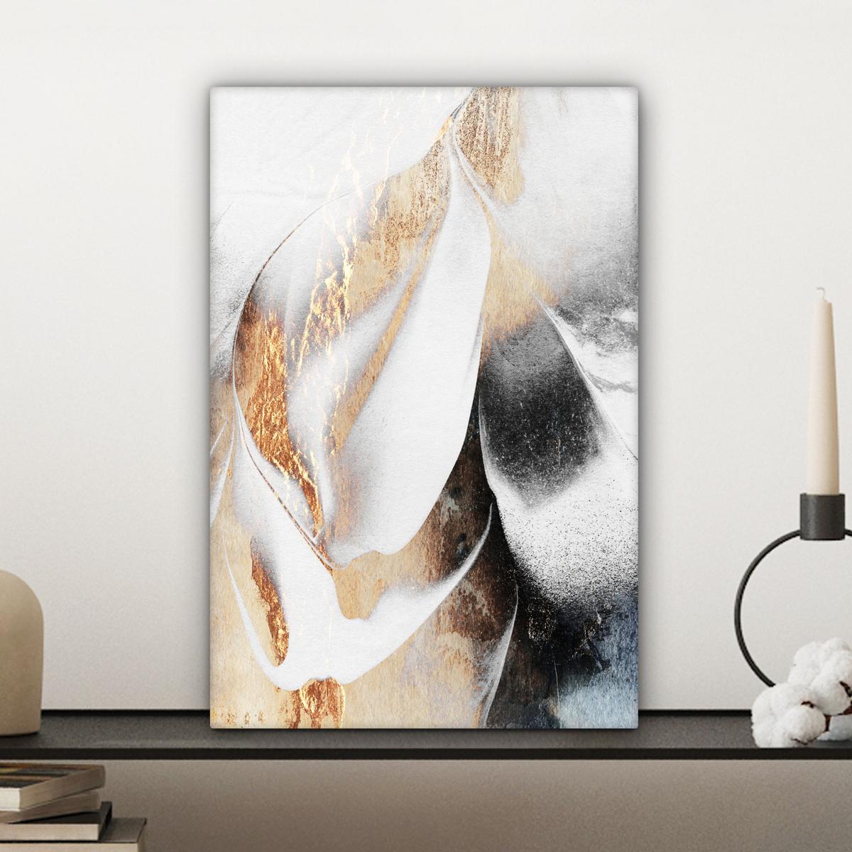 LEINWANDBILD Luxus - Abstrakt - Gold - Weiß Deko Wohnzimmer 20x30 cm - Goldfarben, Textil (20/30cm) - MuchoWow