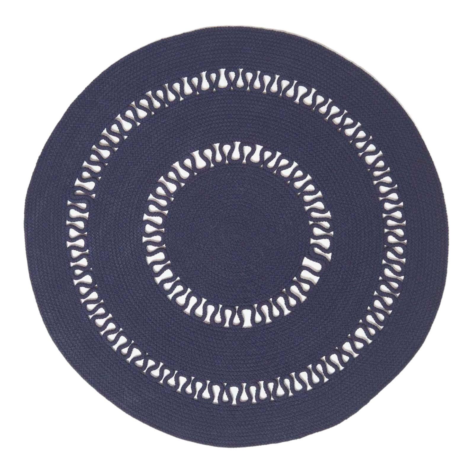 TEPPICH geflochten rund mit Häkel-Muster 70 cm - Dunkelblau, Textil (70/70cm) - Homescapes