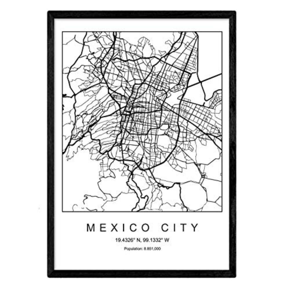 POSTER Mexico City Nordic Style A4 Schwarzer Rahmen - Schwarz, Papier (29.7/5/21cm) - Nacnic