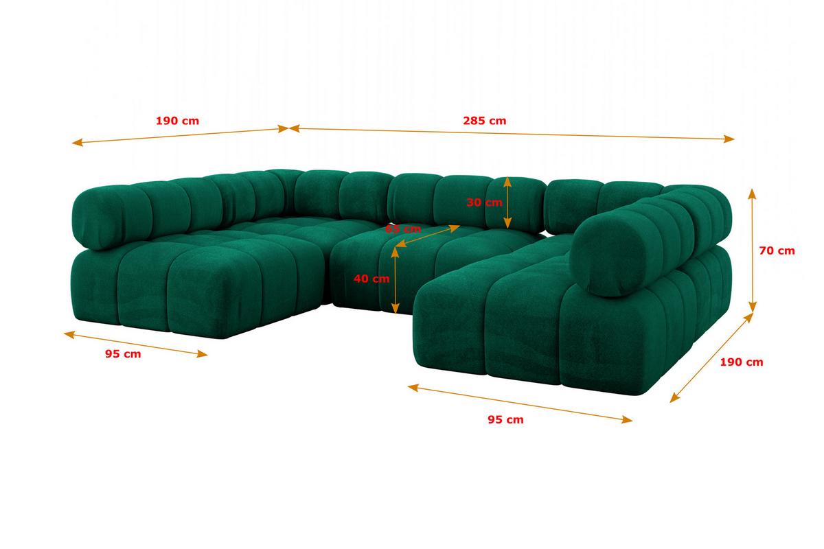 WOHNLANDSCHAFT modulares Sofa Garvo-U1 - 285x190x70 cm Dunkelgrün Velours - Dunkelgrün, Holzwerkstoff/Textil (285/70/190cm) - ALTDECOR