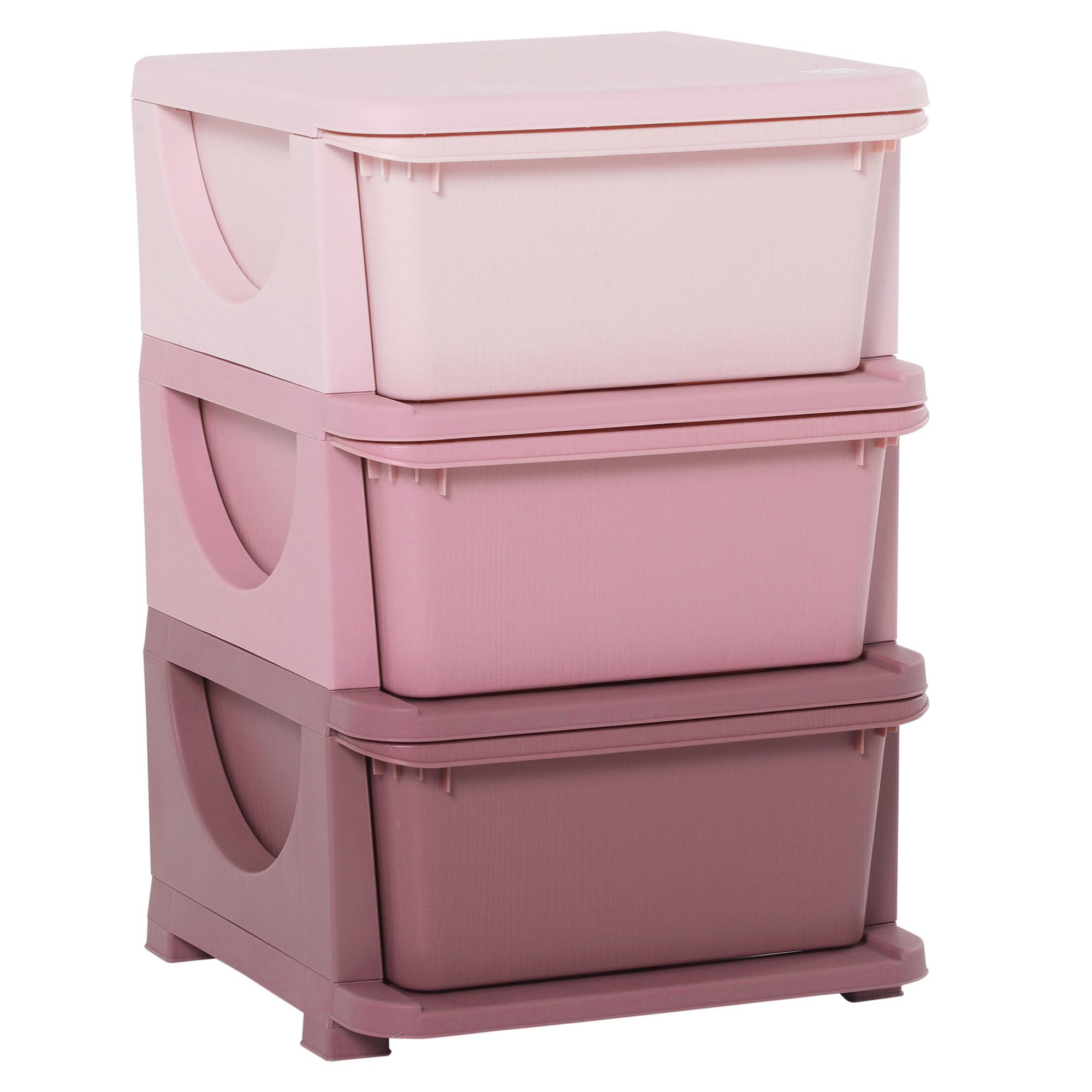 AUFBEWAHRUNGSBOXEN für Kinder, 3 große Schubladen, Kunststoff, Rosa - Rosa, Kunststoff (37/56.5/37cm) - HOMCOM