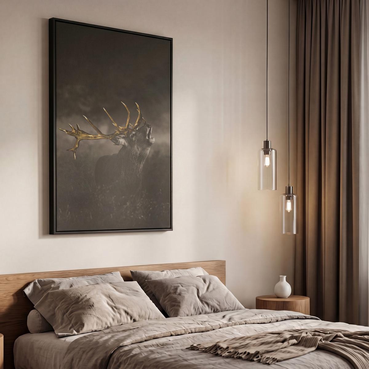 LEINWAND Bilder mit Rahmen - Rotwild - Schwarz - Gold - 60x90 - Braun, Textil (60/90cm) - MuchoWow