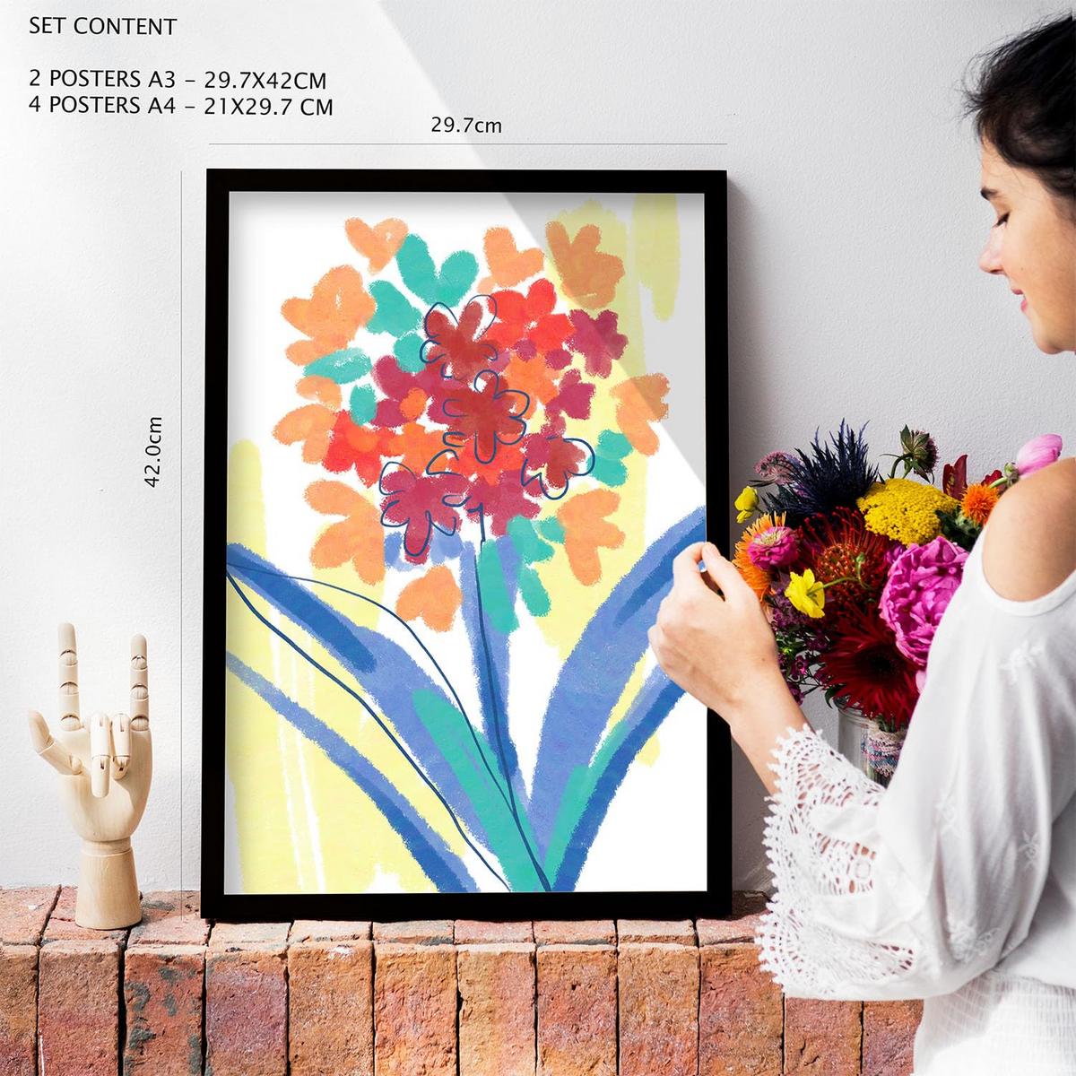 POSTER Set Mit 6 Venenflora In Blume Zusammenfassung Ästhetische Dekorative Gemälde Für Ihr Wohnzimmer, Schlafzimmer, Zuhause A3 & A4 Schwarzer Rahmen - Schwarz, Papier (29/3cm) - Nacnic