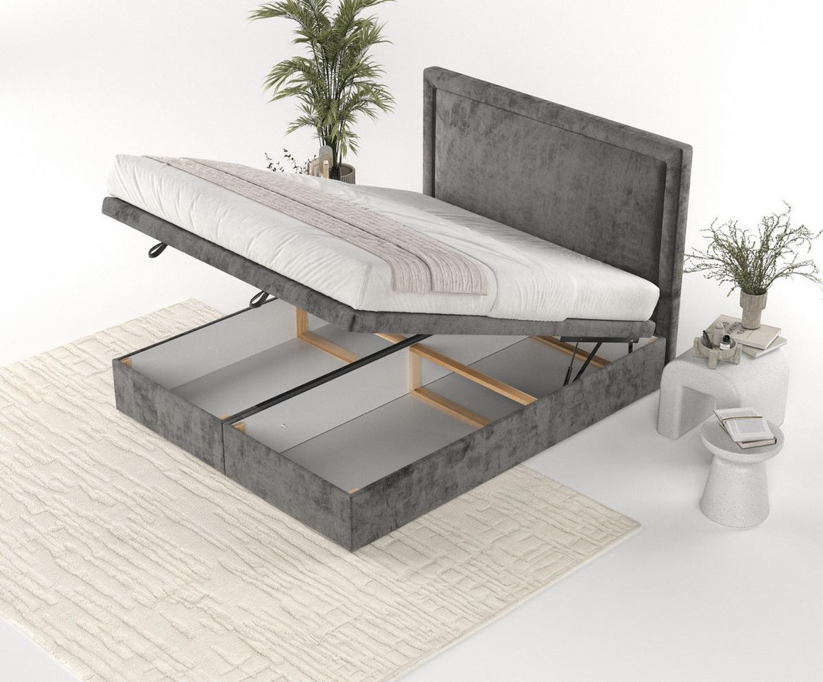 POLSTERBETT Salma mit Stauraum 200/200 cm Stahl im Lotta Stoff - Graphitfarben/Schwarz, Holz/Holzwerkstoff (200/200cm) - AltaBeds