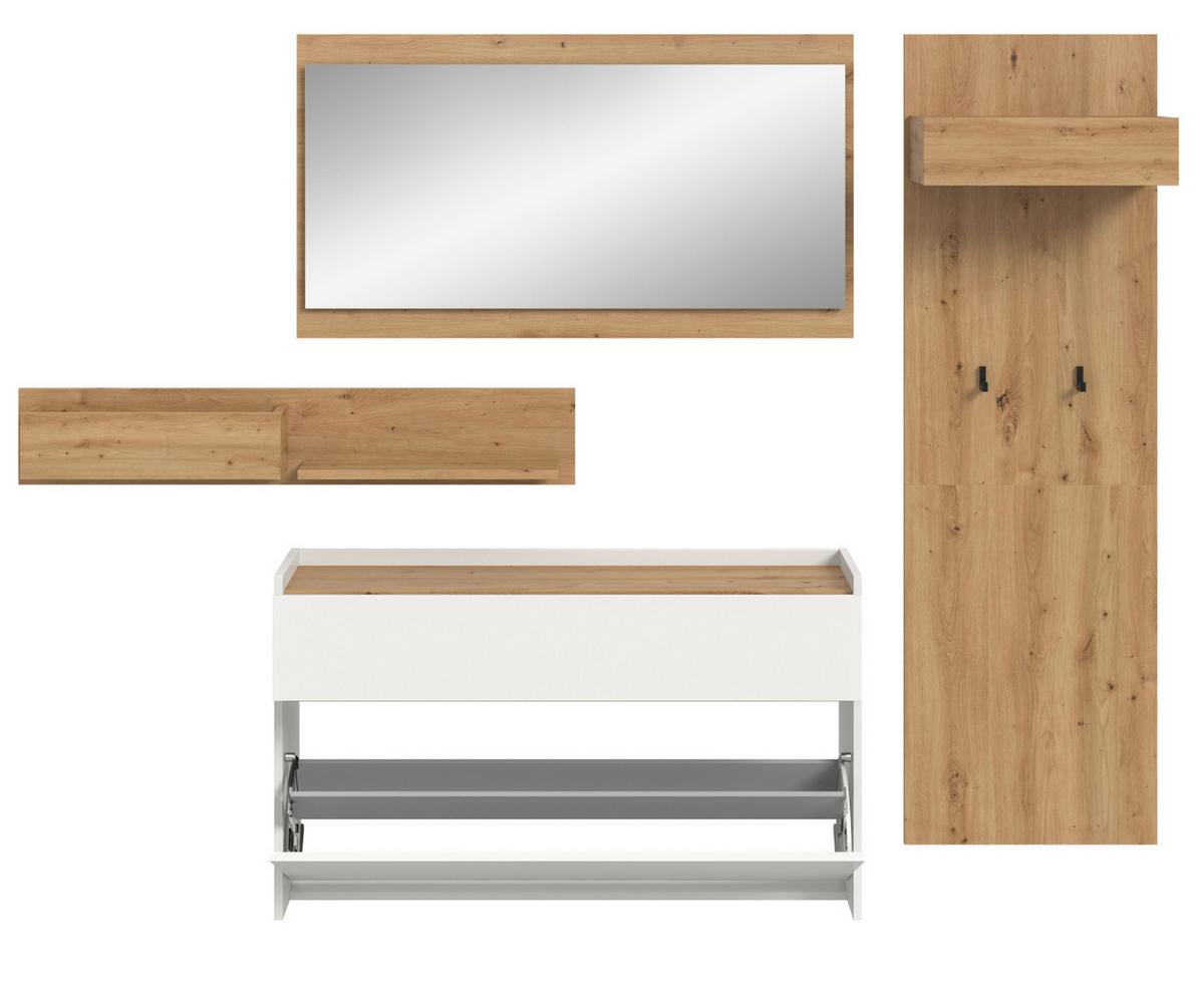 GARDEROBE-SET weiß und Artisan Eiche, Garderobe 4-teilig, 205 x 192 cm, Borga - Weiß/Eiche Artisan, Holzwerkstoff (205/192/32cm) - Inn.Furn