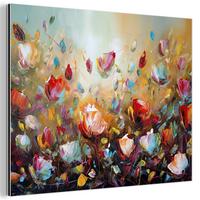METALLBILD Blumen - Kunst - Natur - Ölgemälde 40x30 cm - Multicolor, Metall (40/30cm) - MuchoWow