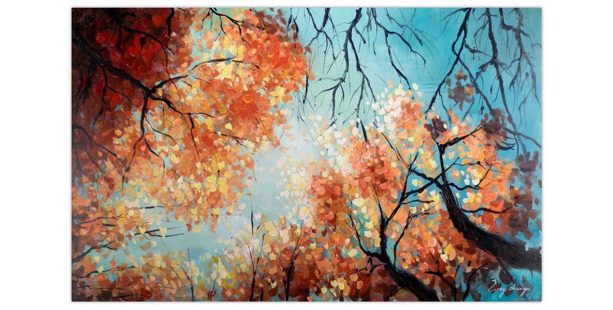 ÖLGEMÄLDE 120/75 cm - Blau/Orange, Holz/Textil (120/75cm) - KUNSTLOFT