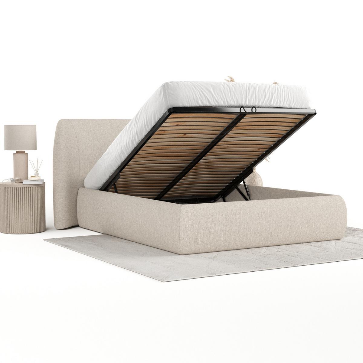 POLSTERBETT Bellano mit Stauraum 180/200 cm Hellbeige im Megan Stoff - Sandfarben/Schwarz, Holz/Holzwerkstoff (180/200cm) - AltaBeds